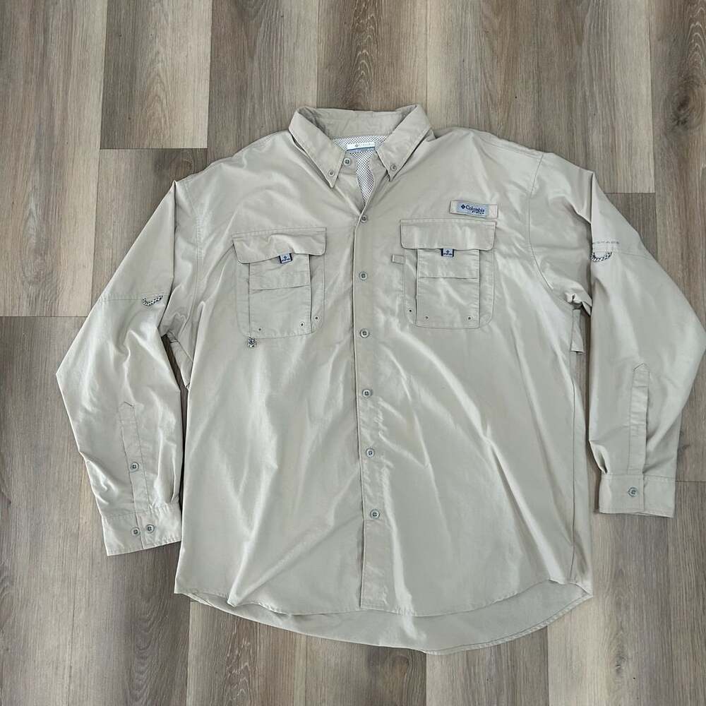 Columbia Pfg Bahama II Long Sleeve Shirt Size XL Tan Fishing